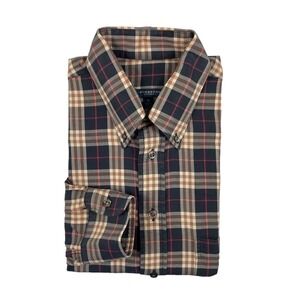 Burberry London Brown Blue Red Nova Check VTG Button Front Size M USA
